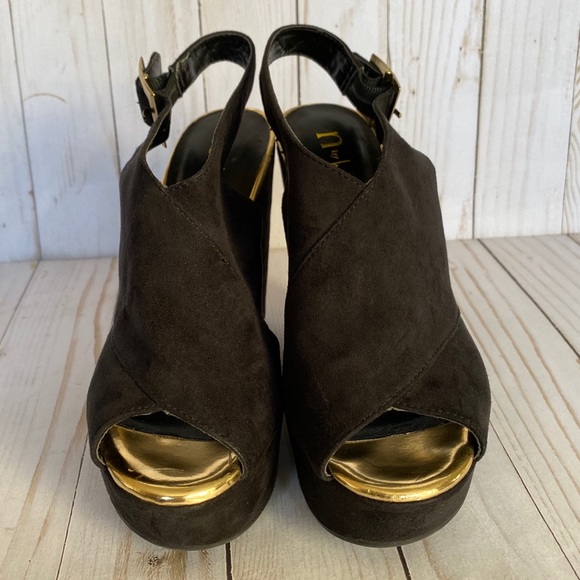 Nicole Miller faux suede platform wedges black 6 - Picture 2 of 8